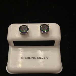 925 Sterling Silver mystic topaz solitaire Stud Earrings